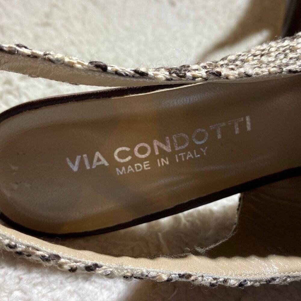 Via Condotti Women's Size 8.5 Slingback Heels Brown Tweed Peach Pompoms - Picture 5 of 12